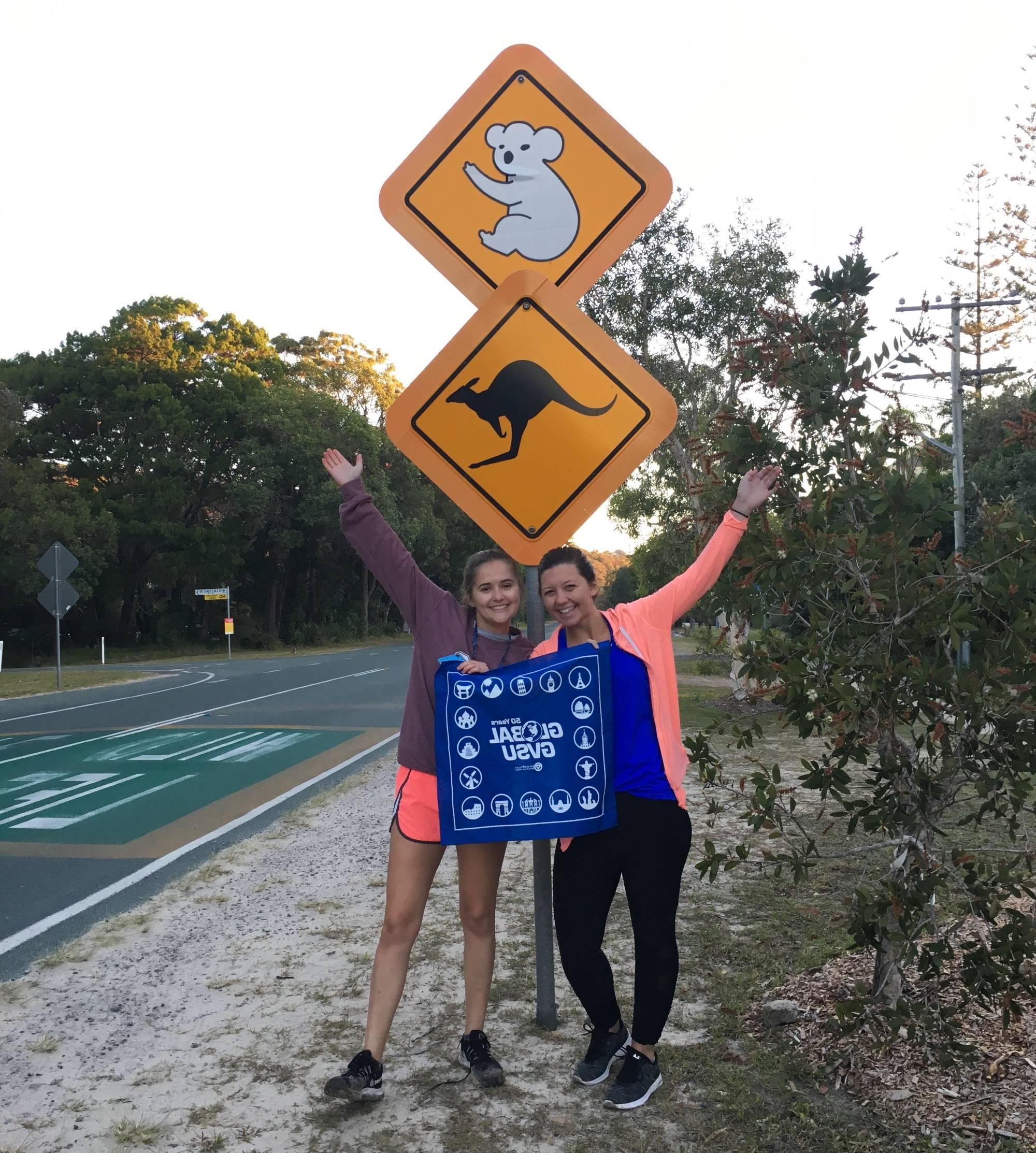 Students with Koala Crossing Sign